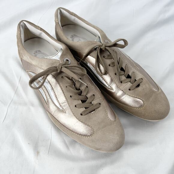 TOD'S Beige & Metallic Leather Driving Sneaker Performance Shoes Womens Size 11 - Picture 2 of 13
